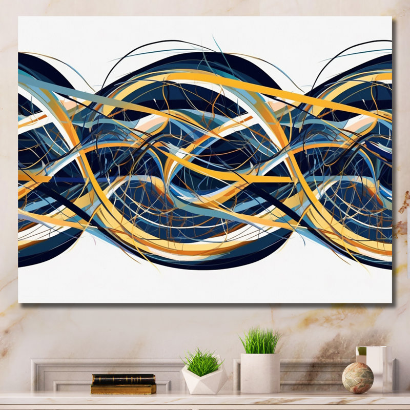 Helix expression abstraite jaune et bleu, H 12 po x l 20 po x P 1 po, Toile tendue