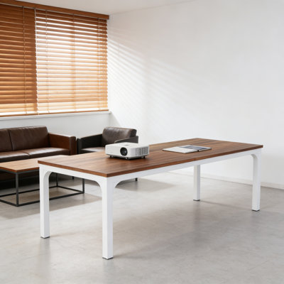 Rectangular Computer Desk With Wood Brown Top And White Metal Base For Home Work Area