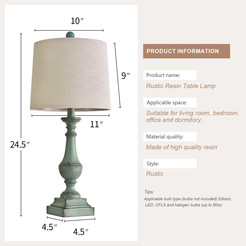 Colean 24.5" retro resin cabinet light, suitable for bedroom, living room, coffee table