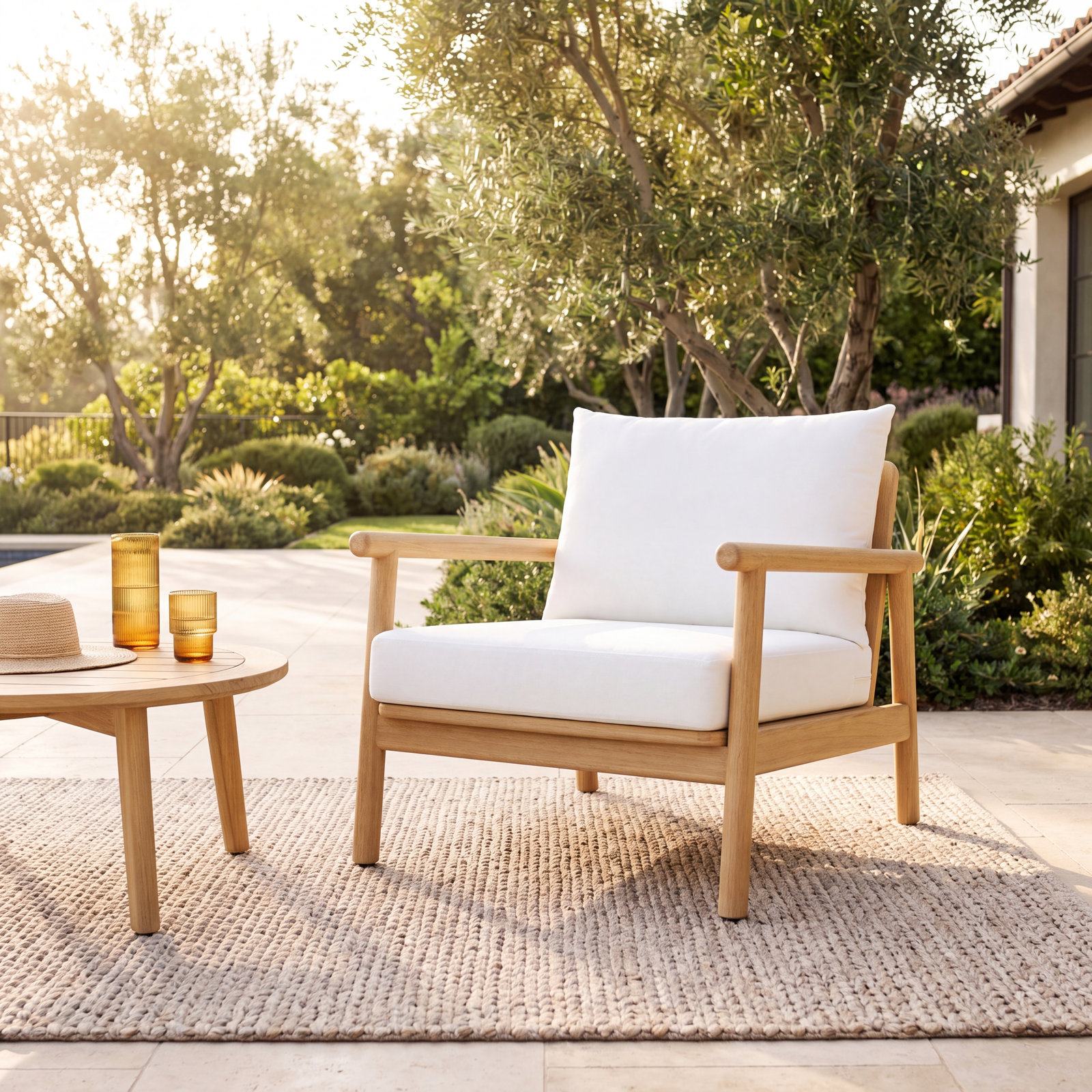 Maia Teak Patio Lounge Chair, White