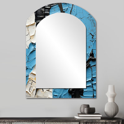 Noir et bleu peinture Stroke Fight - formes abstraites, miroir mural décoratif asymétrique, miroir arche moderne, impression d'art en métal