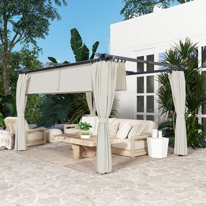 Pergola 10 'x 13' avec auvent rétractable et rideaux Outdoo