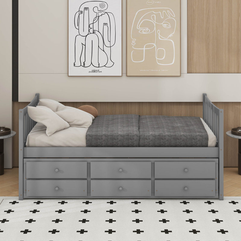 Lit de jour simple avec tiroirs et lit gigogne, Gris
