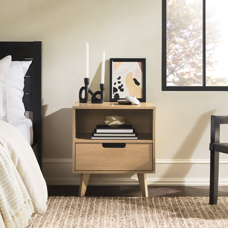 Grandwood 1-Drawer Nightstand with Open Cubby, Riviera
