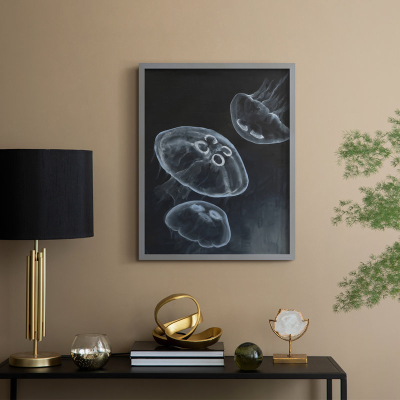 «Jellyfish Heaven I», reproduction encadrée - bois massif, Gris, H 15 po x l 12 po
