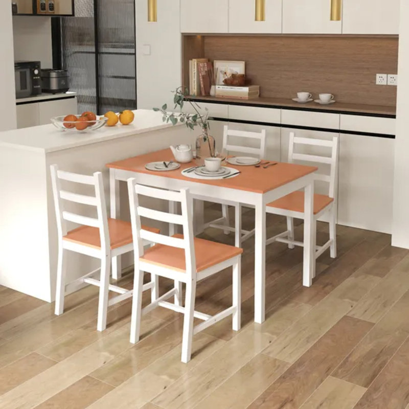 Ensemble de salle à manger 5 pièces en bois de pin massif (table + 4 chaises à haut dossier)