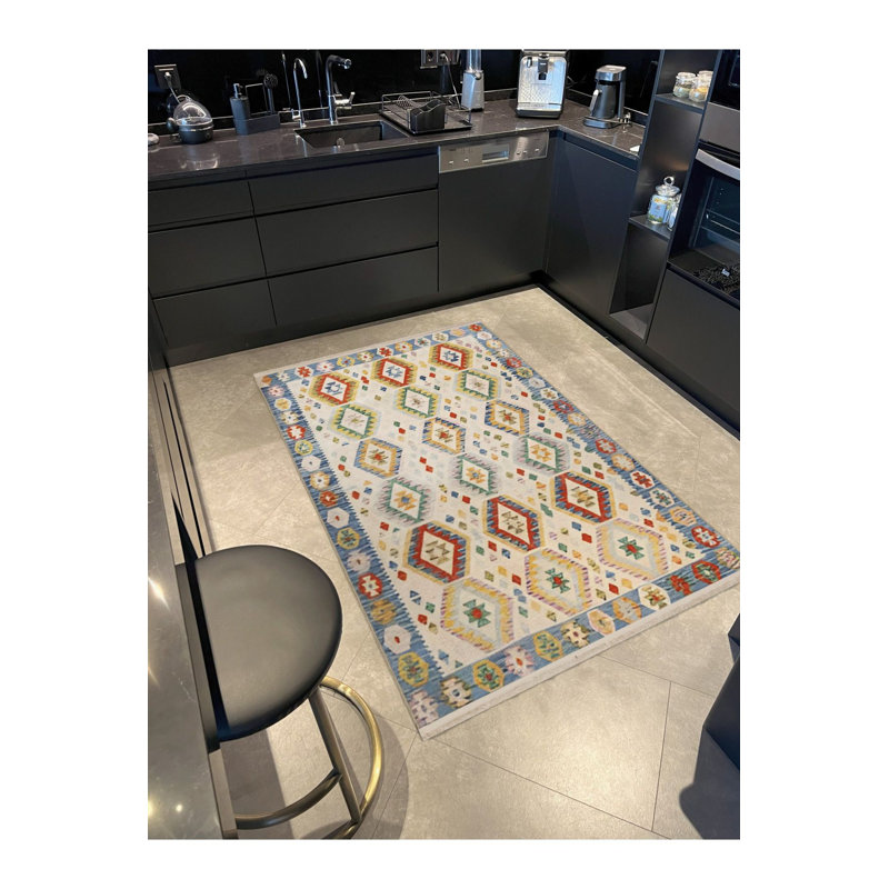 Tapis décoratif beige traditionnel à motifs mixtes lavables à la machine, Rectangle 3 pi 3 po x 4 pi 11 po