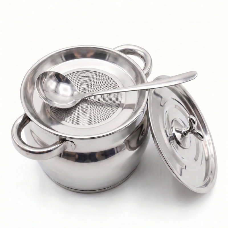 Stainless Steel Jumbo Bacon Grease Container with Fine Mesh Strainer and Lid