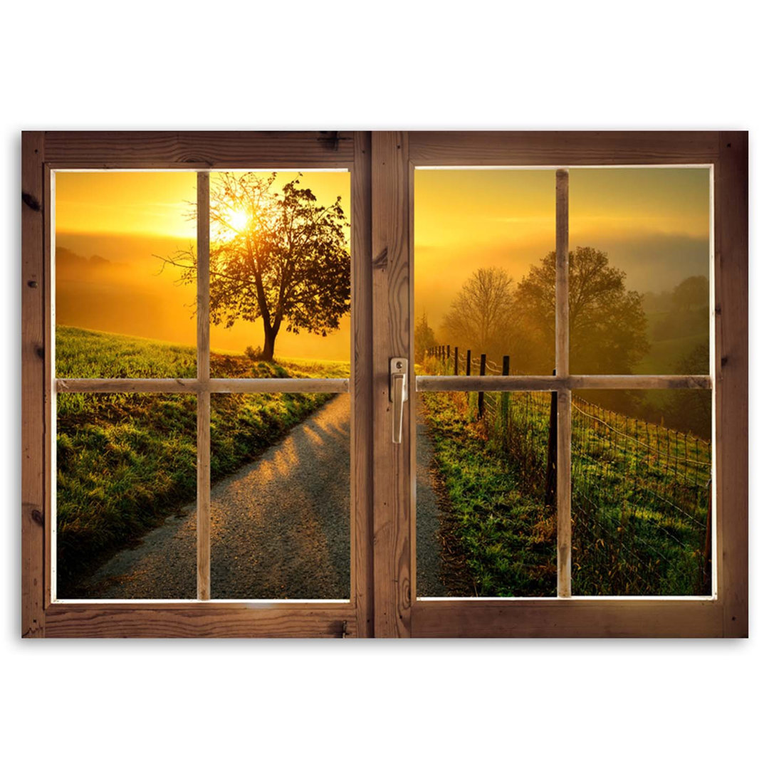 Leinwandbild Window Sunset Field