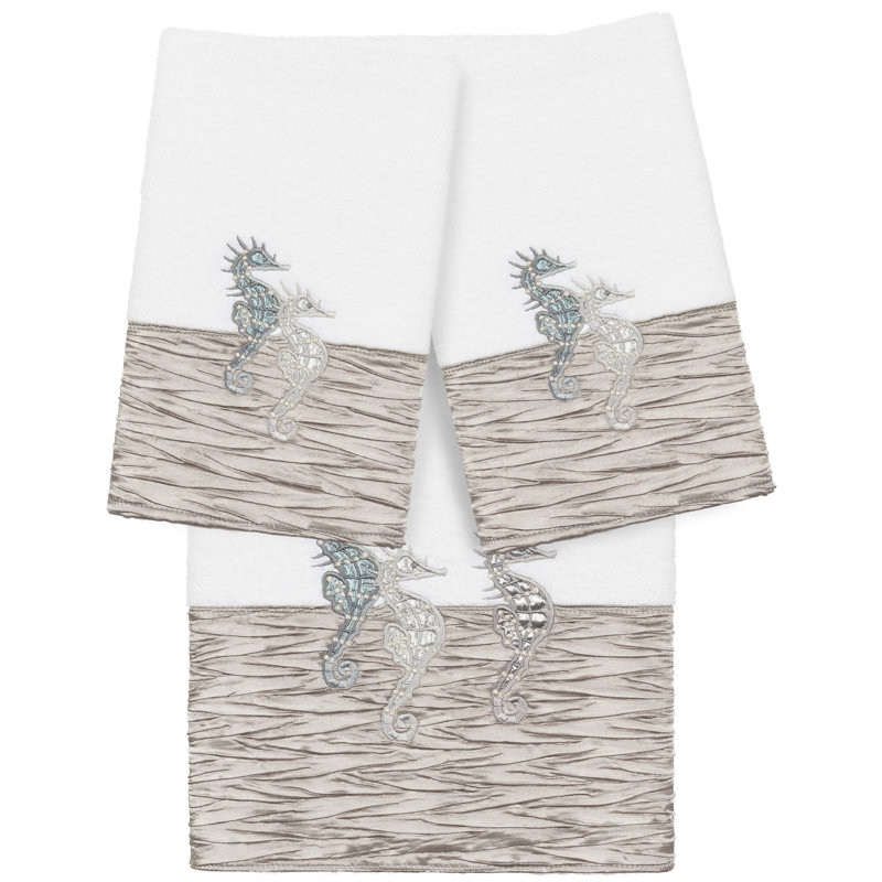 Ensemble de serviettes 100% coton turque 3 pièces Sofia, Blanc / Gris