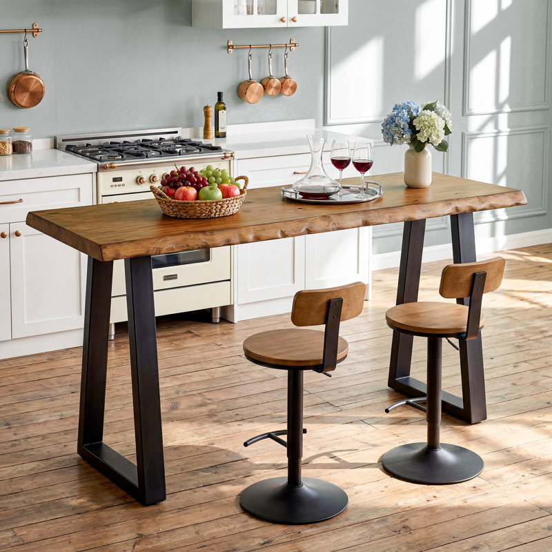 63" Solid Wood Bar Table,Rectangle Long Pub Table