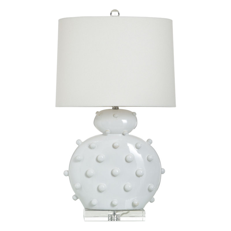 Lampe orbe cloutée en porcelaine - blanc brillant - abat-jour ivoire