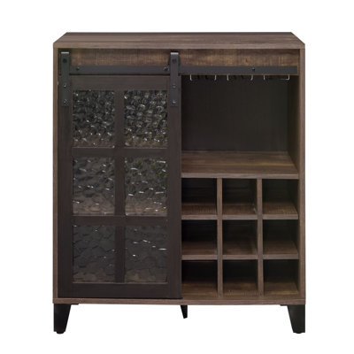 Everidge Rustic Oak and Black Wine Cabinet with Door