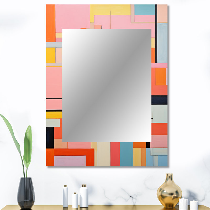 De Stijl géométrique pastel Harmony II - miroir coucher de soleil, miroir mural traditionnel unique, impression d'art en métal