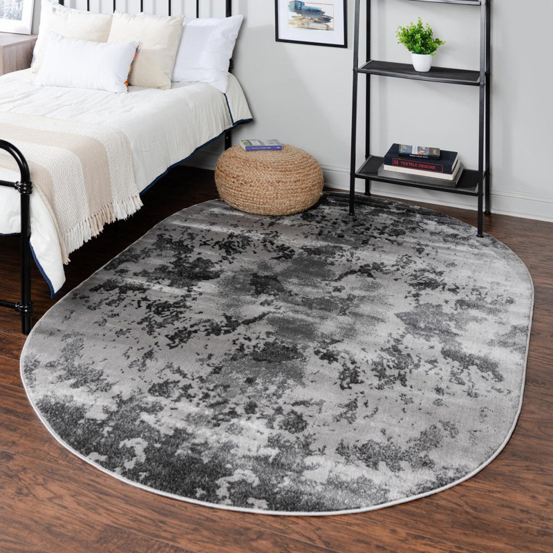 Tapis gris à motif géométrique Brantly, Ovale 4 pi 1 po x 6 pi 1 po