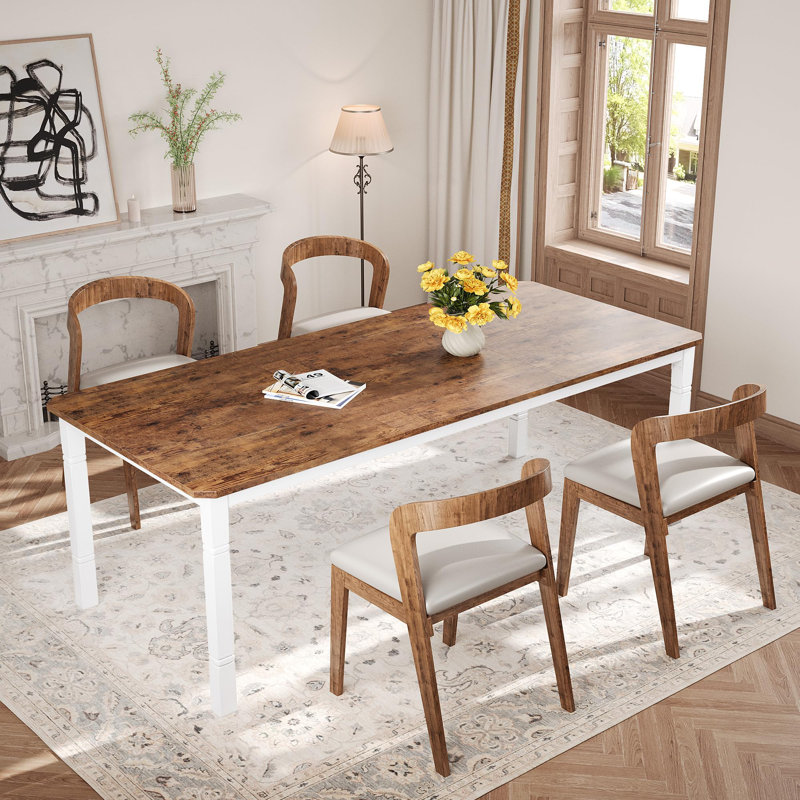 Grande table de salle à manger de 79 po pour 6 à 8 personnes, table de salle à manger rectangulaire moderne, table de salle à manger en bois industriel avec pieds en métal robustes