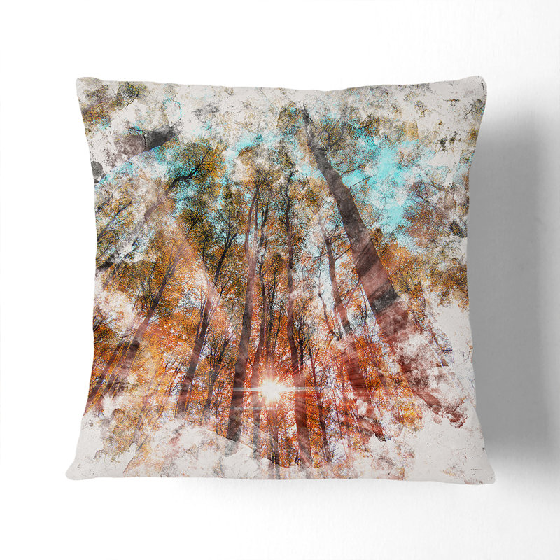 Light Through the Forest Watercolour Cushion with Filling, 40cm H x 40cm W x 15cm D