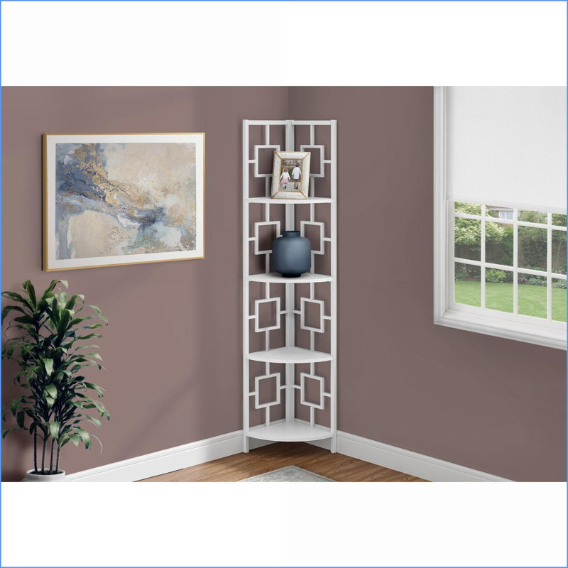 Bibliothèque de coin contemporaine à 4 niveaux avec bibliothèque H 62 "Métal blanc neige | Blanc | Métal