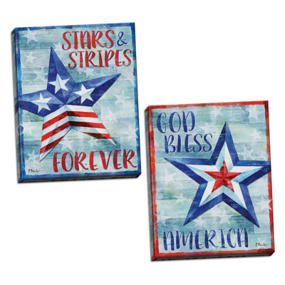 " Distressed Patriotic America Décor God Bless America And Stars And Stripes " by Paul Brent 2 - Pieces