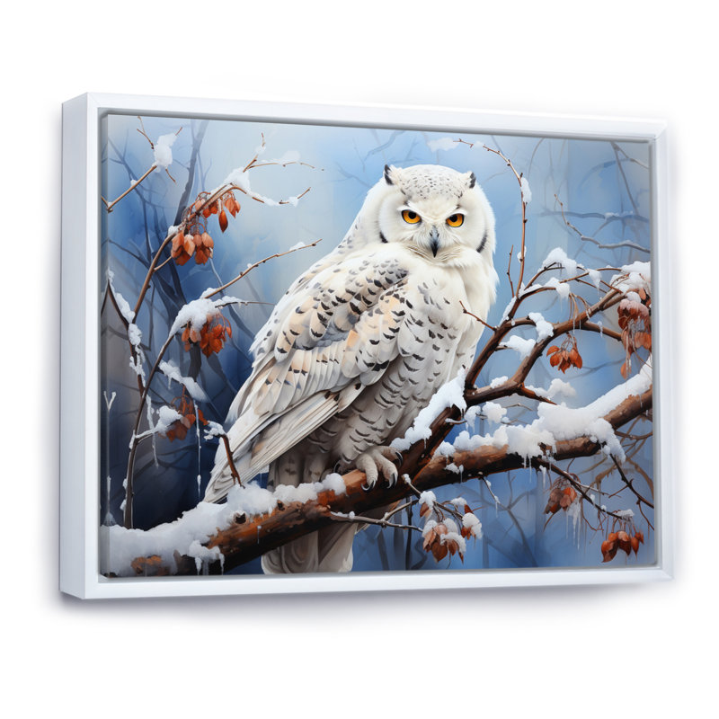 Snowy Owl Winter II - Winter Landscape, art mural, H 16 po x l 32 po x P 1 po, Cadre flottant blanc