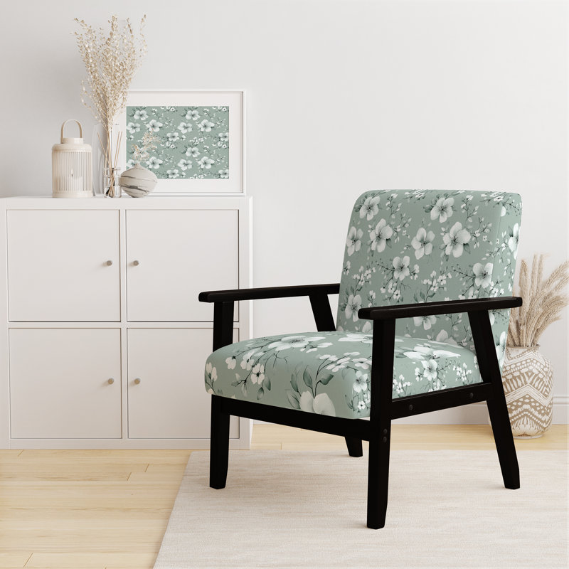 Chaise rembourrée Floral, Accoudoirs carrés noirs