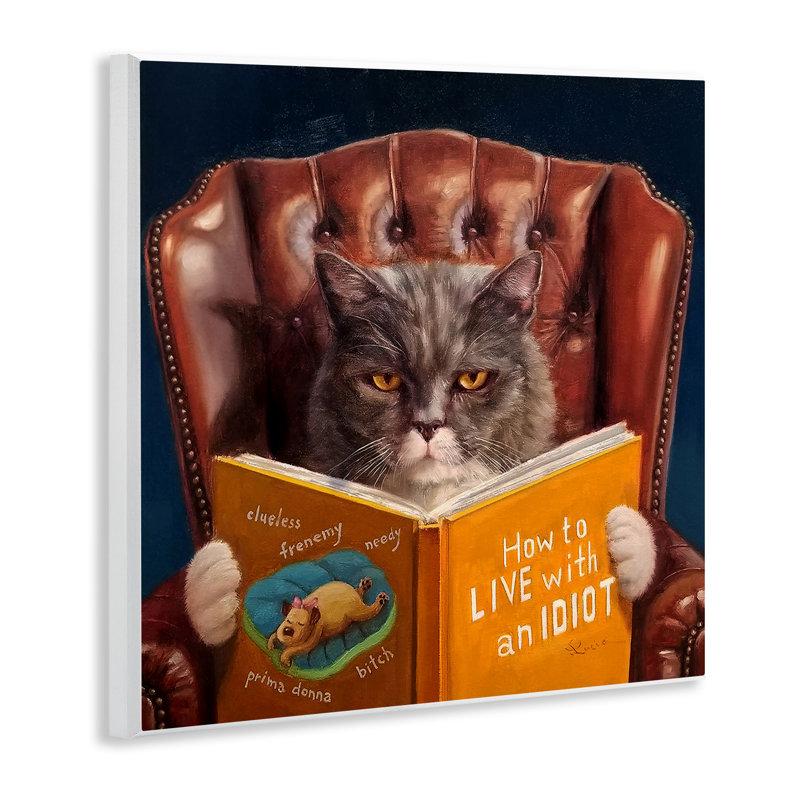 «Angry Cat Reading Dog Book Feline Pet Humor» par Daphne Polselli - impression d'art graphique