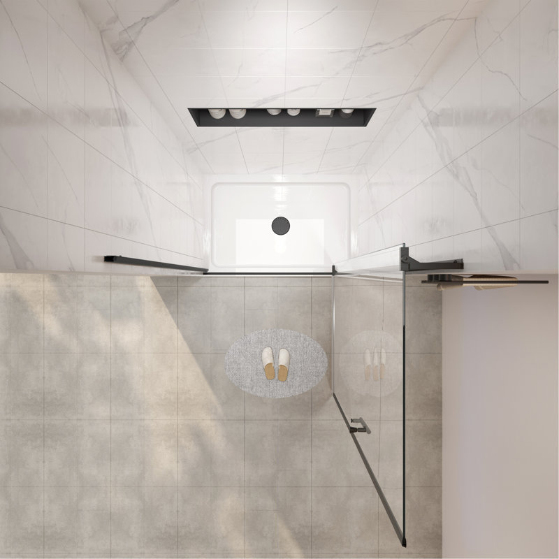 32-36"W X 72"H Left And Right Opening Universal Pivot Shower Door, Open Outside, With 1/4" And 5/16" Tempered Glass And Matted Black Finish