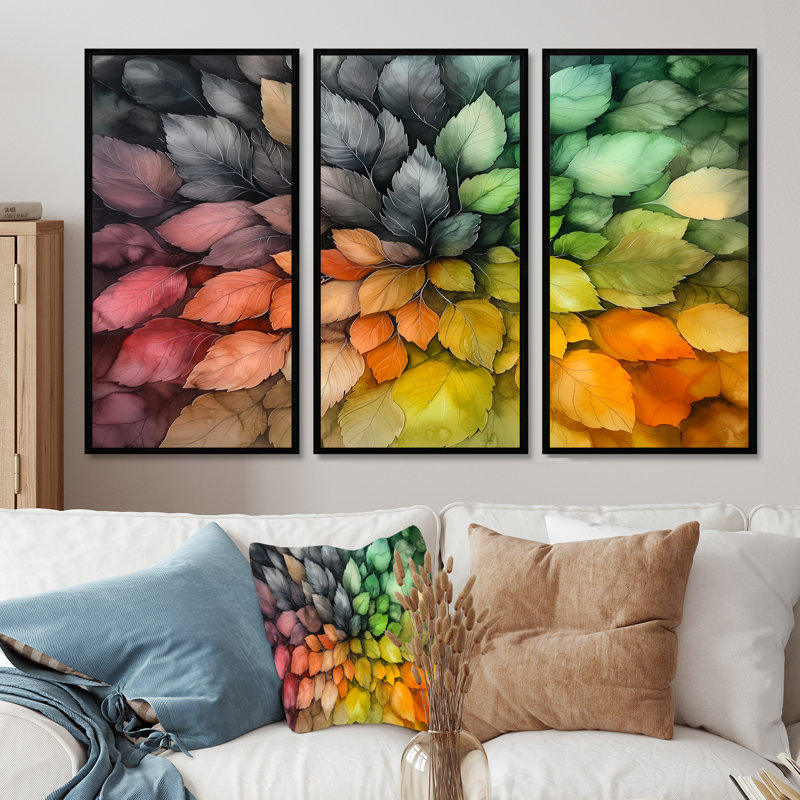 Monde caché de feuilles abstraites II - ensemble d'art mural feuilles, 40" H x 60" W, Black, Reproduction avec cadre flottant
