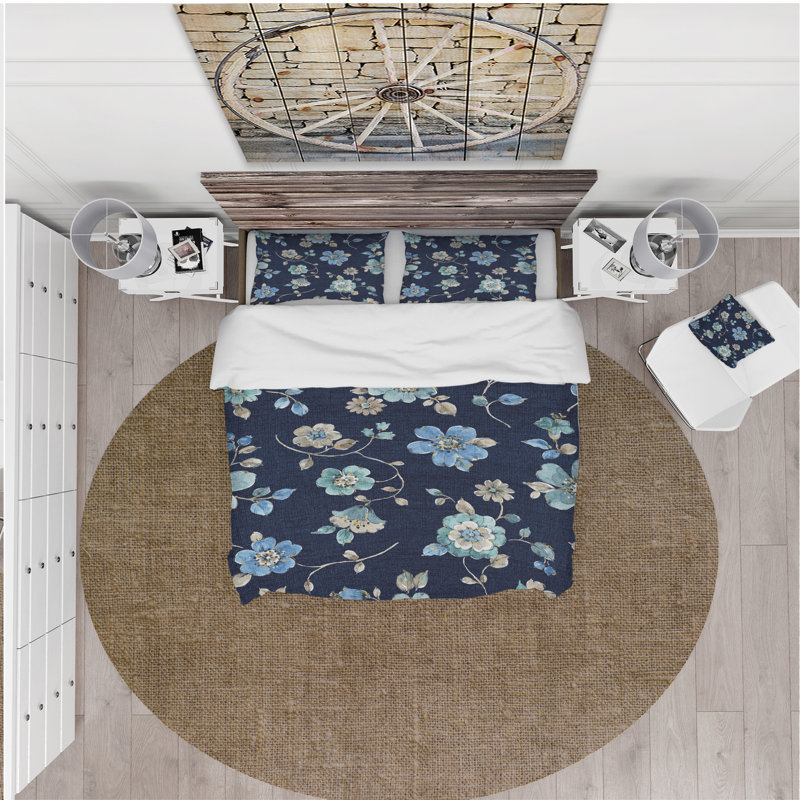 Indigold métallique motif floral - ensemble de housse de couette floral - microfibre de polyester