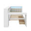 Lit plateforme simple en bois avec tablettes de rangement, tiroirs, station de charge, DEL, bureau et tête de lit tapissier-581075826-581075837