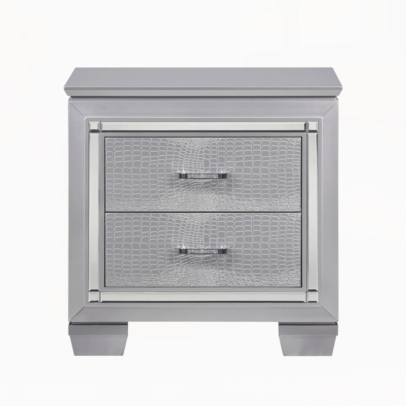 Table de chevet moderne avec tiroirs, Argent argent
