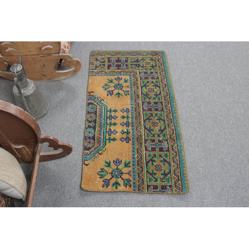 Small Vintage Turkish Oushak Rug in Vibrant Orange Hue Ideal for Adding a Pop of Color and Warmth to Any Space
