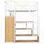 Lit mezzanine innovant en métal avec poste de travail intégré, garde-robe, escalier de rangement et éclairage à DEL, idéal pour économiser de l'espace et pour une vie confortable