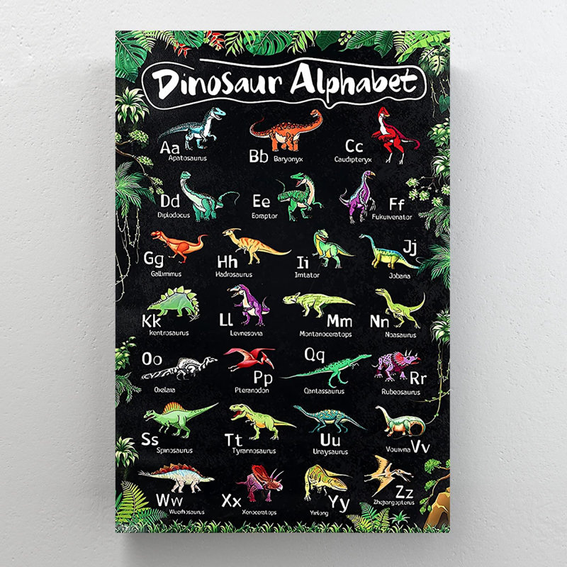Types of Dinosaur - Dinosaur Alphabet - 1 pièce, reproduction d'art graphique sur toile tendue, H 20 po x l 16 po x P 2 po