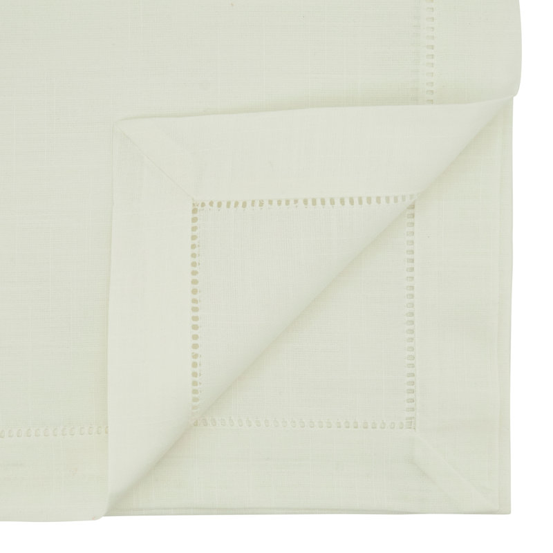 Classic Hemstitch Border Off-White Square Tablecloth