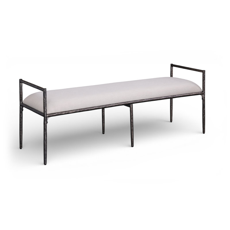 Banc rembourré Axis, Noir antique, Tissu beige texturé en lin