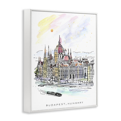 Giclée encadrée minimaliste de l'horizon de Budapest, design par Angela Steahling