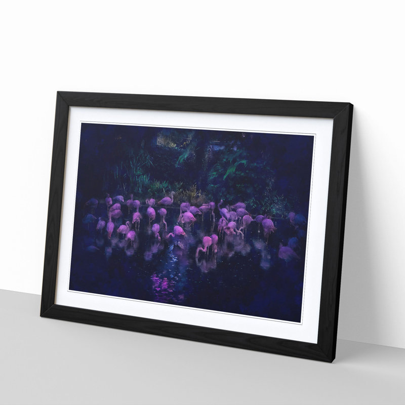 Neon Flamingos - Picture Frame Graphic Art Print, 62cm H x 87cm W x 2cm D, Black Framed