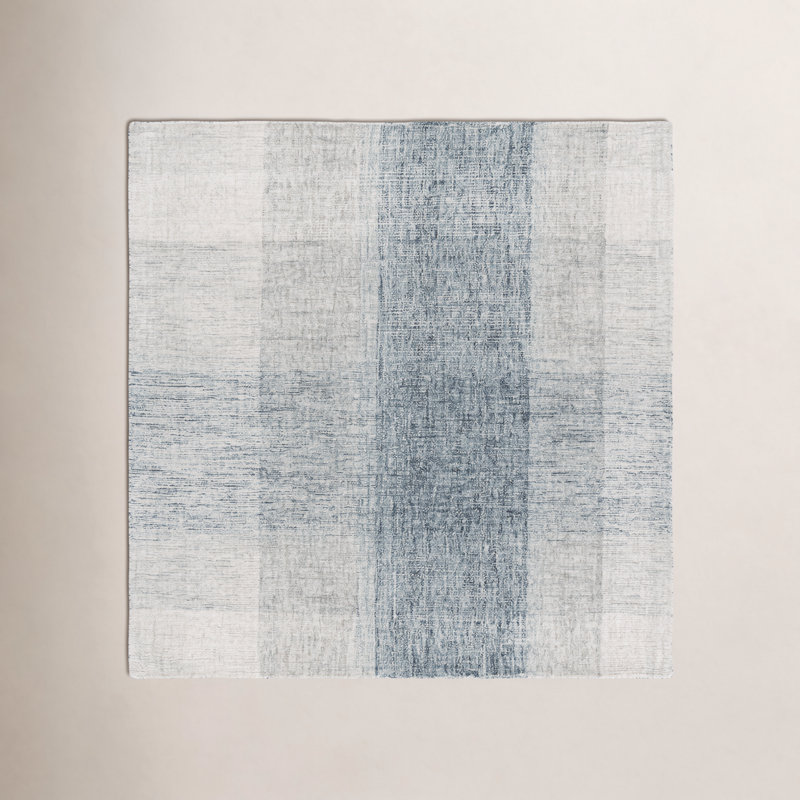 Gray Blue Hand-Tufted Geometric Wool Rug, Square 6'
