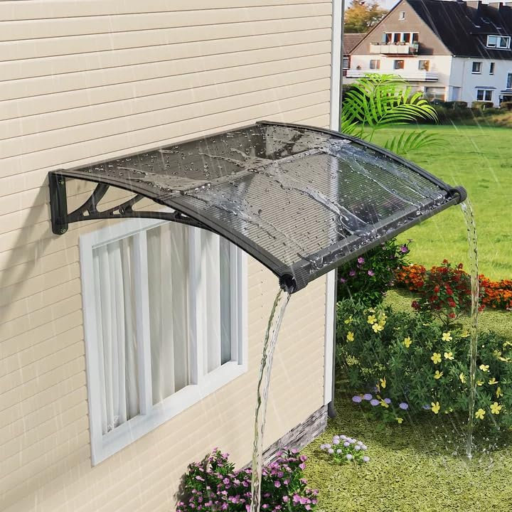 Window Door Awnings Exterior 32x48in (DxW)  UV/Rain/Snow Proof Canopy for Outside with Large Drainage Grooves Bracket for Window/Patio/Porch