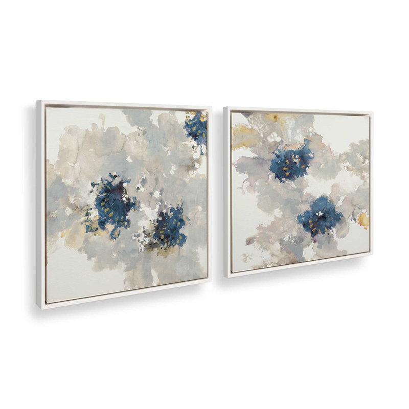 Inky Petal Splash, ensemble de 2 impressions, 36 po x 36 po, Toile avec cadre, Blanc opaque