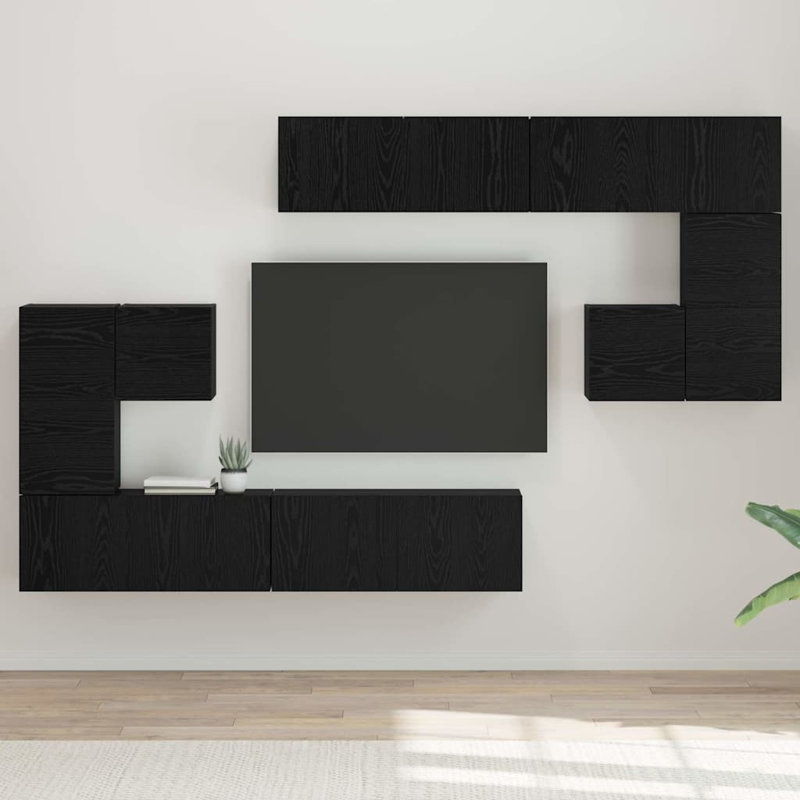 TV Cabinet Set Wall-Mounted 8 Pcs, Black Oak