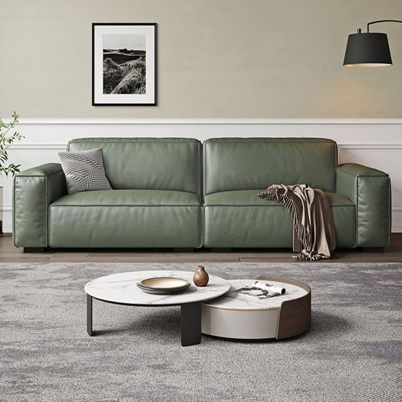 Canapé modulaire vert en cuir véritable