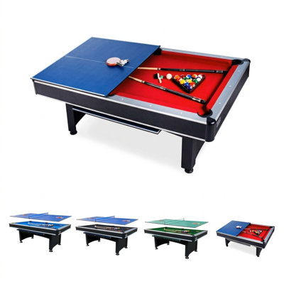 RACK Scorpius 7-Foot Multi-Game with Table Tennis Billiard/Pool Table Tennis, Red Felt with Black Body
