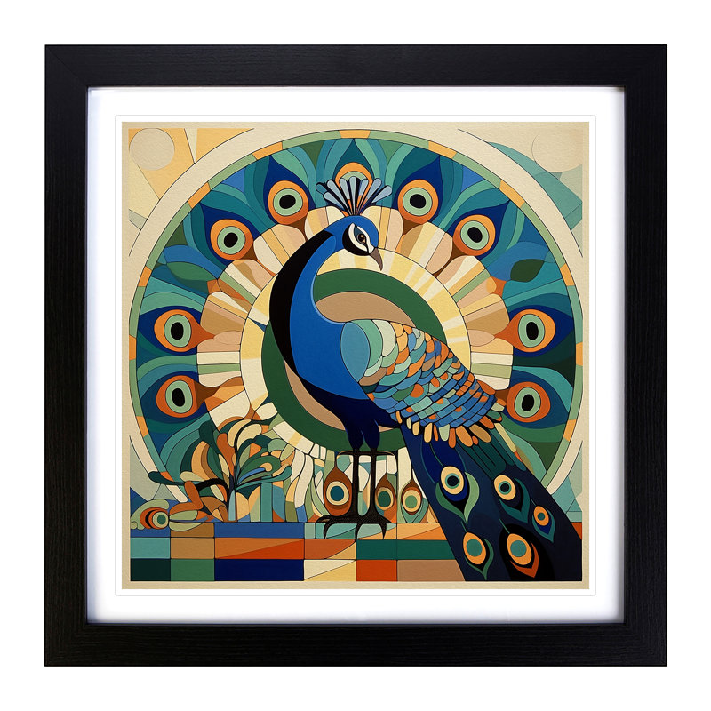 Peacock Constructivism No.1 - Framed Print, Black