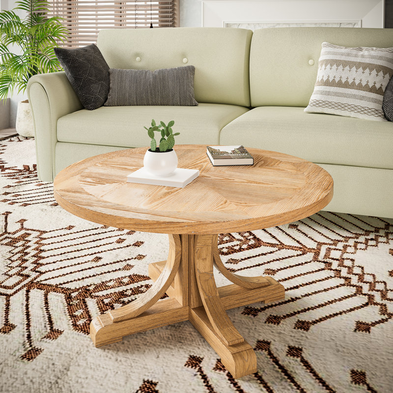 Solid Wood Round Coffee Table, Rustic Style With Classic Design, Perfect For Various Home Decor