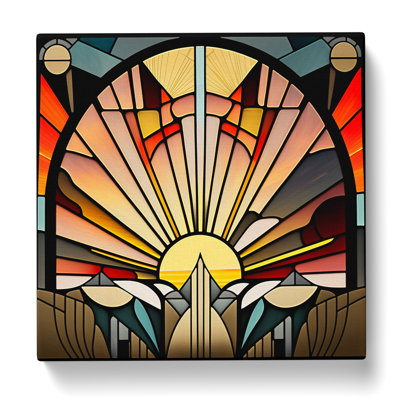 Art Deco Sunset Stained Glass Effect - Wrapped Canvas