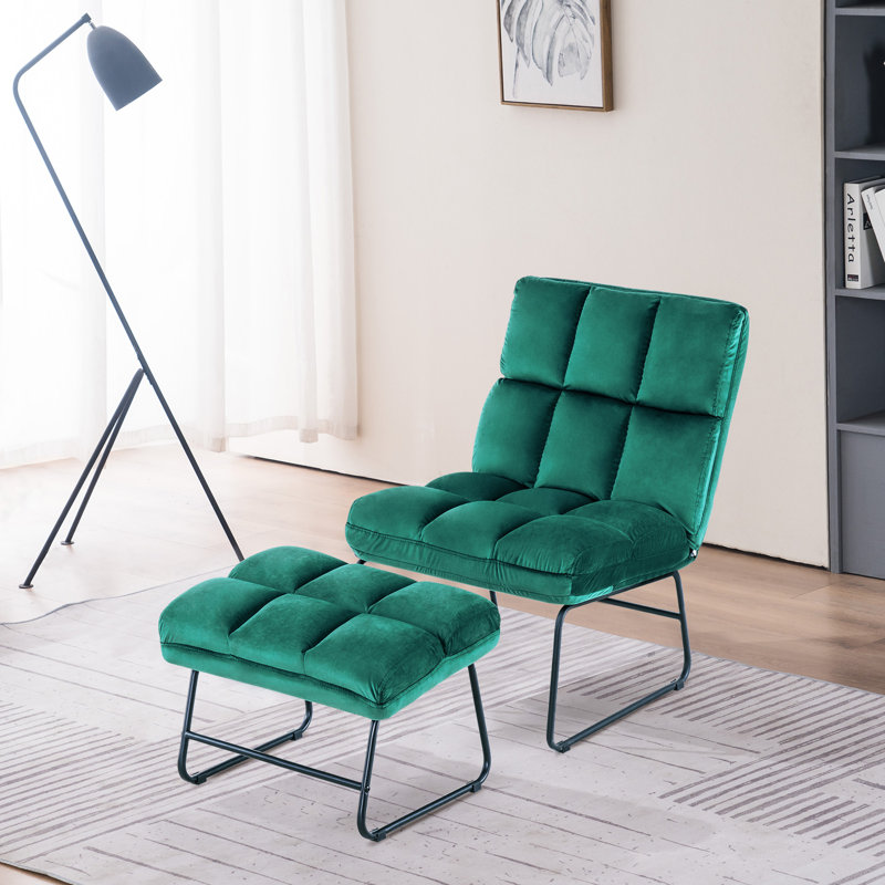 Fauteuil d'appoint avec repose-pieds en métal Endri, Brown Velvet, Black
