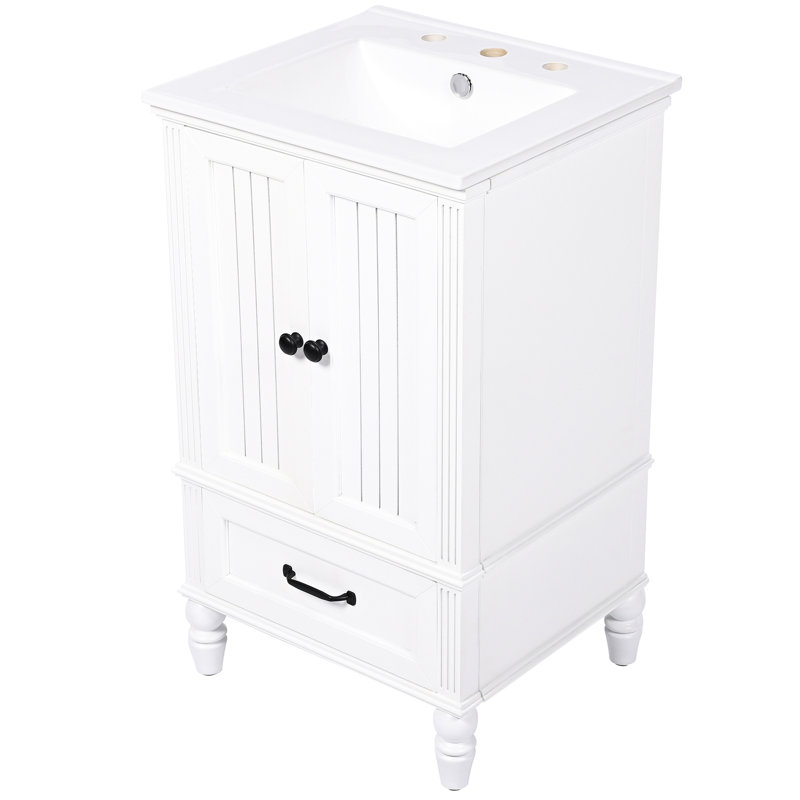 Meuble-lavabo de 20 po avec armoires, lavabo blanc, deux portes et un tiroir