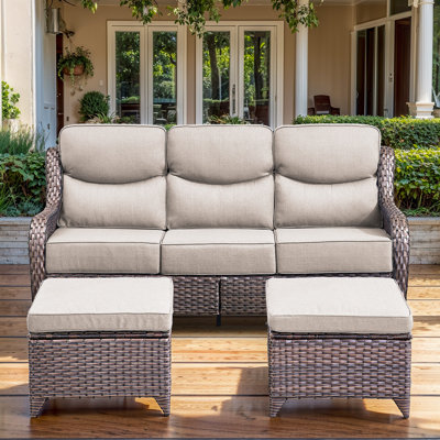 3-Piece Patio Furniture Sofa Set With Ottomans, 6-Inch Plush Cushions & Water-Resistant Olefin Fabric